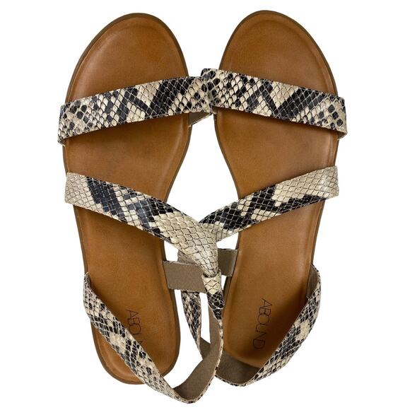 Abound Strappy Black and Cream Snake Print Women's Sandals Size 8 - Picture 1 of 7